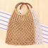 Front view of Two crochet cotton handbags with wooden ring handles, one in natural beige and one in off-white.