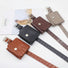 Four PU leather belts with crocodile texture and pouches in brown, black, khaki, and tan.