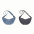 Two colors of Croissant Denim Shoulder Bag shown together, .one is blue and the other is black.