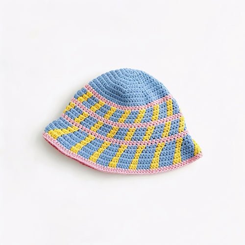 Cross Striped Crochet Bucket Hat | DEHOME display picture 3