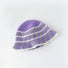 Detailed top view of the purple bucket hat, with white and grey cross striped pattern.