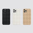 Three iPhone cases with diamond pattern PU leather in black, white, and beige. Luxury quilt design.