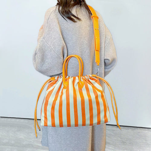 Striped Drawstring Bowling Bag