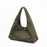 Minimalist front view of the olive green vegan suede shoulder bag.