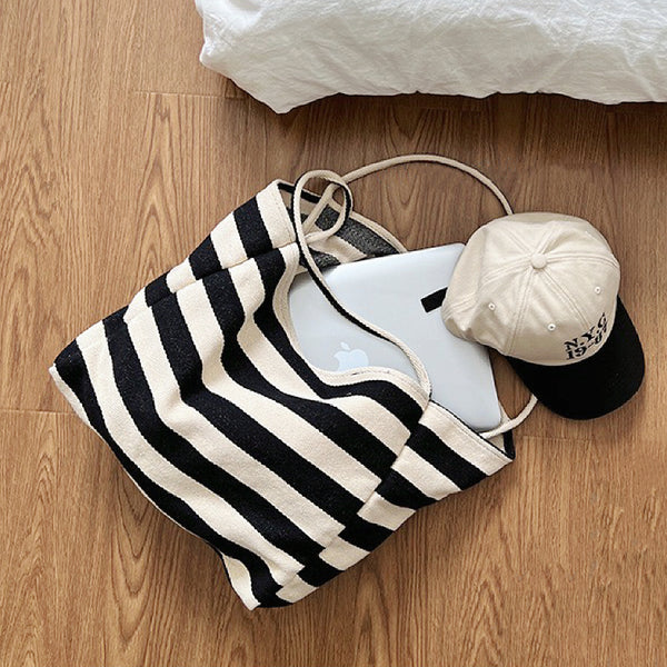 Stripe Textured Canvas Tote Bag