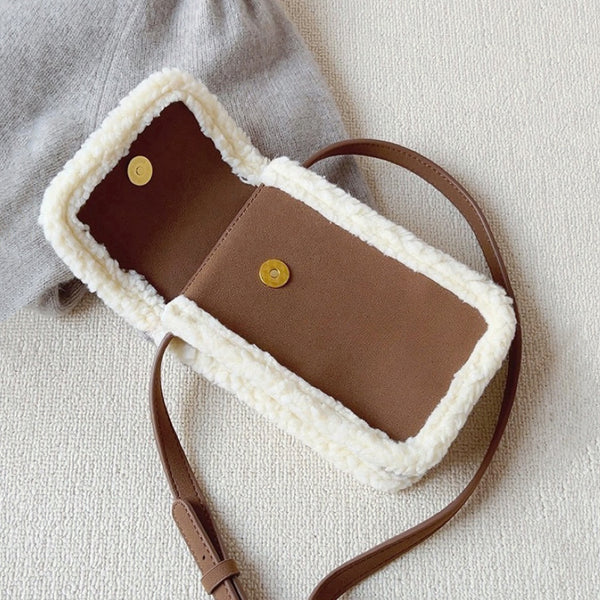 Suede Crossbody Bag With Plush Trim