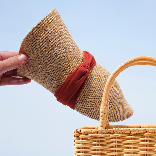 Cappello di paglia pieghevole protettivo dal sole con nastro