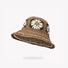 Front view of brown Floral Straw Hat. Earthy tones meet delicate floral details for a rustic summer look.