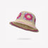Front view of rose Floral Straw Hat. Feminine pink hue with delicate floral trim for a romantic summer aesthetic.