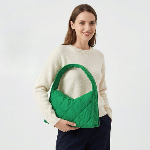 Puffy Argyle Quilted Hobo Bag | DEHOME