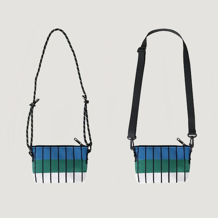 Comparison of FREEIN crossbody bag with two interchangeable straps: one thin rope and one wide nylon strap.