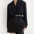 Model wearing the black Gold C Buckle Belt, stylish design for dress collocation