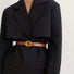 Model wearing the brwon  Gold C Buckle belt, casual fashion for jeans matching