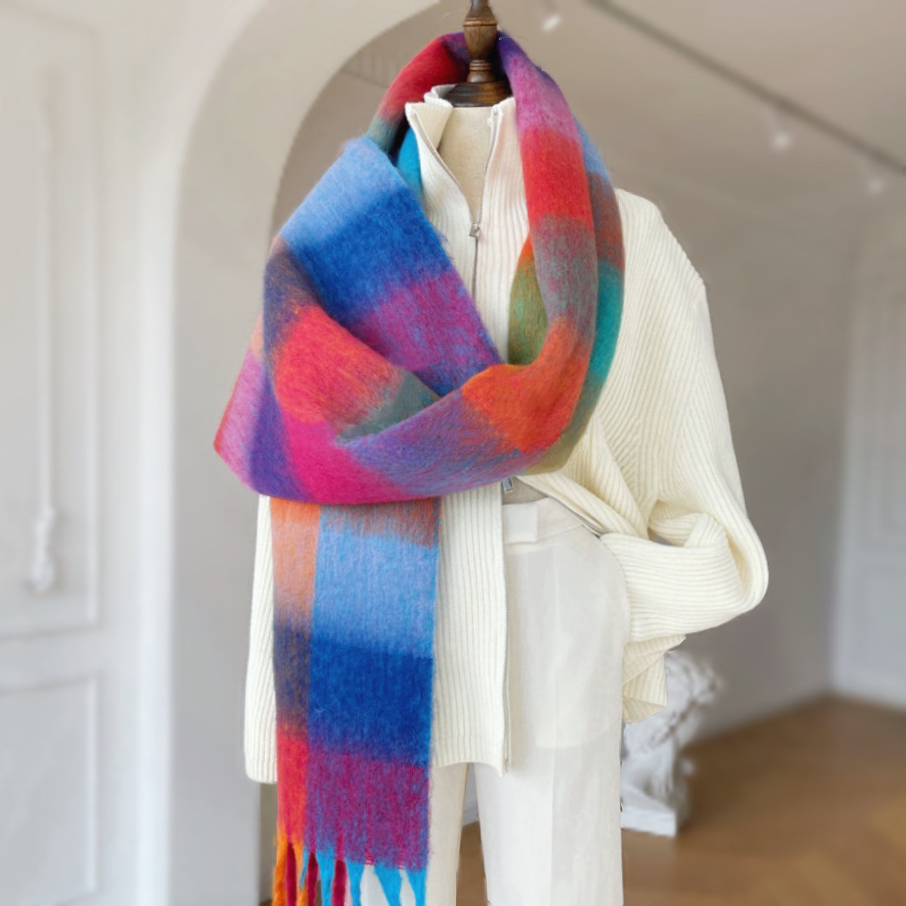 Gradient Plaid Scarf Shawl | DEHOME