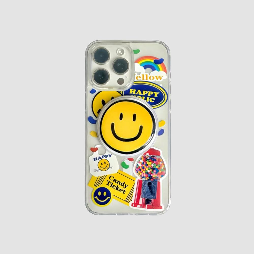 Happy Stickers Phone Case With Magnetic Holder, iphone12 pro Happy Stickers Phone Case With Magnetic Holder, iphone12 pro
