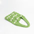 Green blended knitting yarn crochet bag with white heart pattern and short straps.