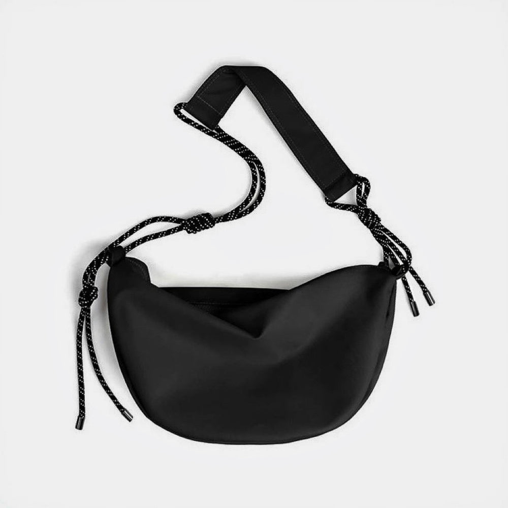 Nylon Crescent Sling Bag With Knotted Straps | DEHOME