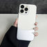 Model holding white Metal Leather Splicing Case. Sleek minimalist contrast for professional daily look.