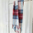 Flat lay of Midnight Blaze Plaid Scarf, great for office layering and commuting.