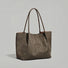 Modern Muse Suede Tote in Olive Green - Front view on white background - Large vegan suede carryall.