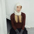 Model wearing white Morandi Toned Knit Balaclava Hat, features a clean minimalist look in soft wool knit.