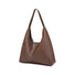 Front view of the deep brown pebble-textured shoulder bag.