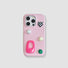 Pink PU leather case with checkered heart, pearl, and colorful candy charms.