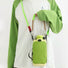 Model wearing a lime green sweatshirt displaying the vibrant green utility bottle carrier across the chest.