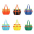 Six quick-drying polyester mesh beach bags in orange, black, blue, light blue, yellow, and green.