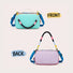 Front cyan side and reversed lilac back side product display of the utility bag.