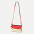 Front view of the khaki Rope Play bag with  long crossbody stripe style.