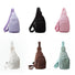 Six corduroy sling bags in lavender, black, pink, off-white, brown, and mint green.