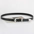Classic black leather belt with a silver-tone buckle displayed in a loop.