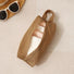 Tan Soft Hue organizer bag partly unzipped showing toiletry bottles; top-handle zip pouch for bathroom or travel.