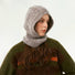 Side view of Model wearing Speckled Yarn Knit Balaclava Hat in grey, highlighting the soft wool blend.
