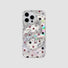 Clear acrylic case with a shimmering ripple design and scattered red and black plaid stars.