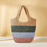 Stripe Rattan Straw Bag with horizontal stripes in natural, green, light blue, and pink.