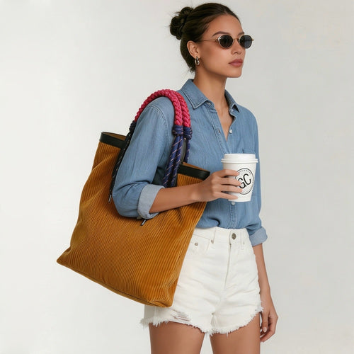 Sunset Reversible Corduroy Tweed Tote | DEEBAG