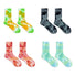 Close-up of 4 colors of Tie Dye Cotton Socks, ideal for workouts and commuting.