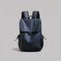 Navy blue urban flap backpack with waterproof front zipper pocket.