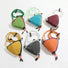 Flat lay grid displaying all 6 available colors of the mini triangle nylon pouch including orange, black, green, blue, burgundy and yellow.
