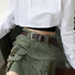 Model wearing the PU belt with Vintage Silver Buckle, casual fashion for jeans matching