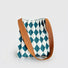 Close-up of the Viridian-White  argyle pleated knit bag ,showcase the stretchable polyester fiber texture and pleated argyle pattern.