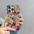 Model holding Whimsy Fusion Case. Showcasing an abstract blend of artistic motifs on resilient silicone.