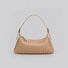 Front view of camel woven leather hobo bag.