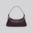 Front view of a dark brown woven vegan leather hobo purse with a short shoulder strap.