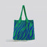 Front view of Zebra Print Knitted Tote Bag in blue and green, ideal for errands and gifting.