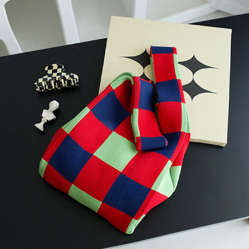 Sac fourre-tout à carreaux de couleur contrastée