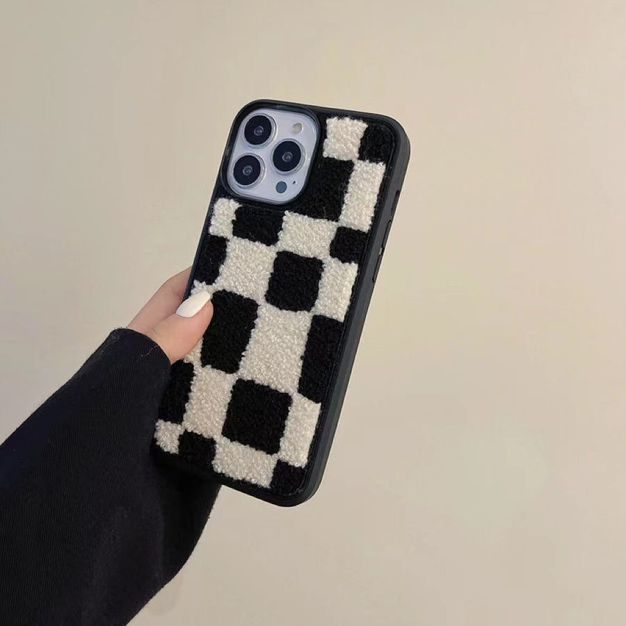 Sherpa Checkered Phone Case in Black