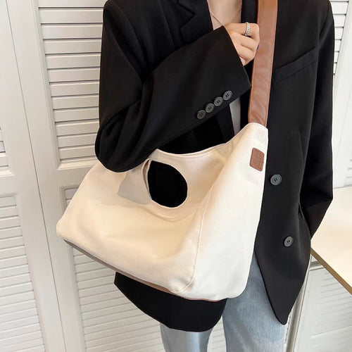 Borsa tote in tela di design con cinturino e fondo in PU